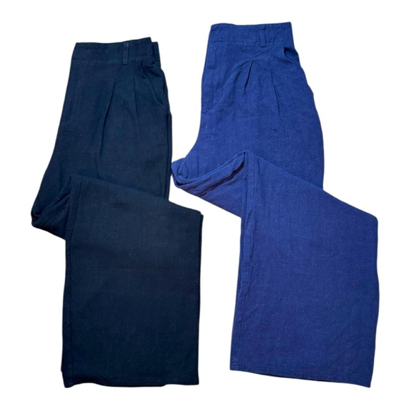 ✨ LINEN-BLEND WIDE LEG TROUSERS – 2-PIECE BUNDLE – Black & Navy – Size S ✨ - Picture 1 of 8